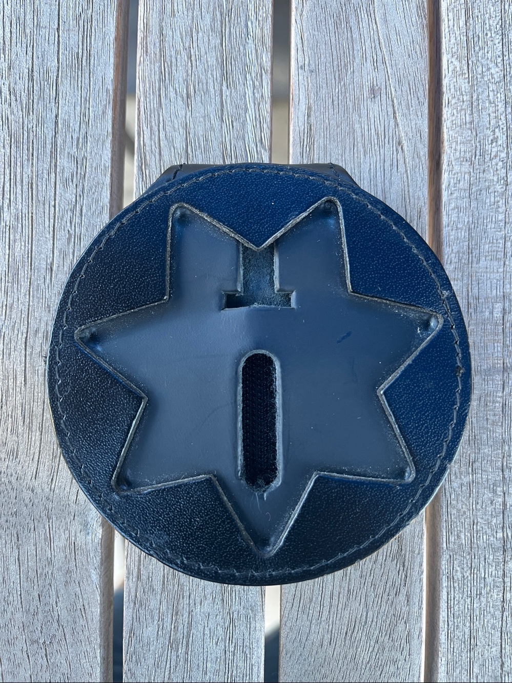 Perfect Fit Black Leather Star Badge Holder with Belt Clip